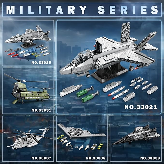 Reobrix Military Fighter Jet Building Set 33021, F-35 Lightning II Joint Strike Fighter Airplane Army Toy Sets, Plane Toys Model for Adult, Ideal Gifts for Men, Military Fans