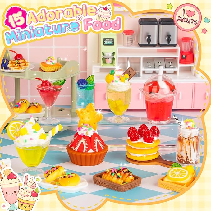 Alritz Making Miniature Food Toys Set, Mini Desserts Drinks Maker Craft Kit, DIY Simulated Strawberry Cake Pretend Play Food Set for Kids Teens Adults Ages 8 9 10+, Christmas Birthday Party Gift