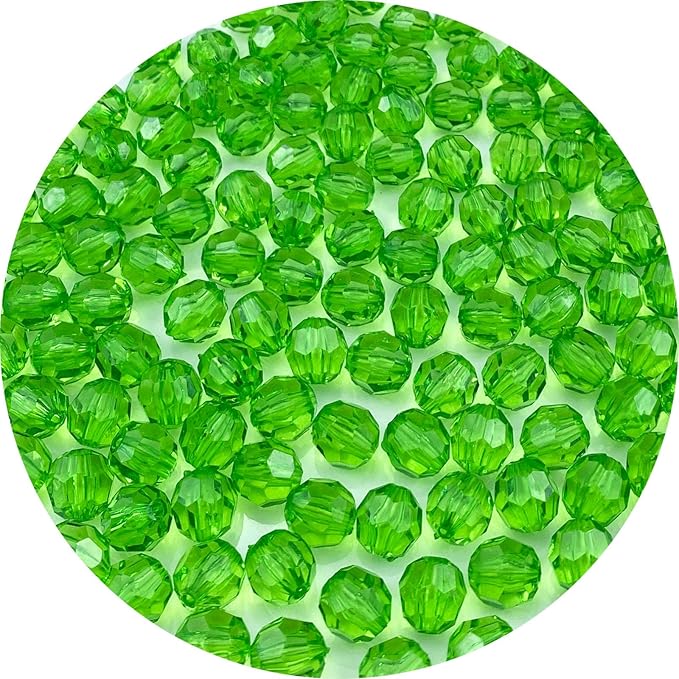 Jmassyang 1000 Pieces 6mm Acrylic Round Faceted Beads Loose Crystal Plastic Spacer Beads Colorful with Hole for Jewelry Making DIY Bracelet Necklace Earring Keychain(Green)