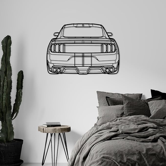 DecoSoul Mustang Metal Car Wall Art, Sports Car, Automotive Silhouette Line Decoration, Minimalist Sculpture for Garage, Indoor Outdoor Wall Hanging, Gift for Boyfriend (Black - 55 x 15.1” inch)
