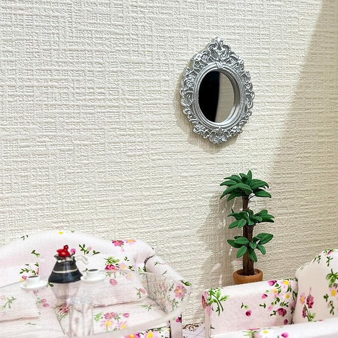 SAMCAMI Miniature Dollhouse Accessories, Mini Mirror and Mini Wall Art, 1/12 Scale Doll House Accessories and Furniture, Dollhouse Miniatures, 9 Pieces (Mini Mirror and Mini Wall Art)