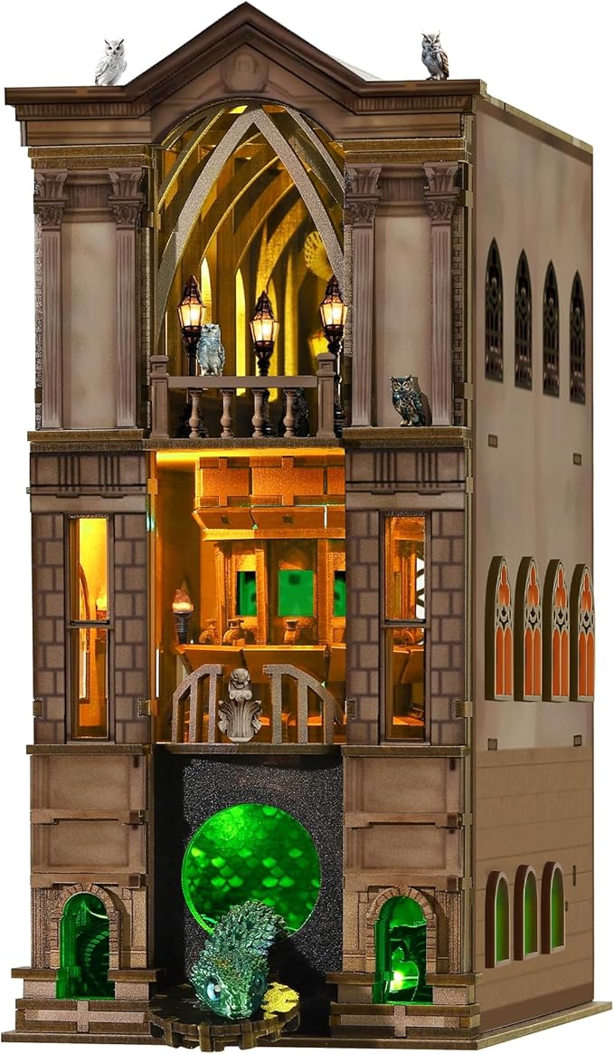 Book Nook Kit - DIY Magic Booknook for Adults & Teens, 3D Wooden Puzzle Bookshelf Insert with LED Lights, Unique Creative Craft Gift for Home Decor & Model Building