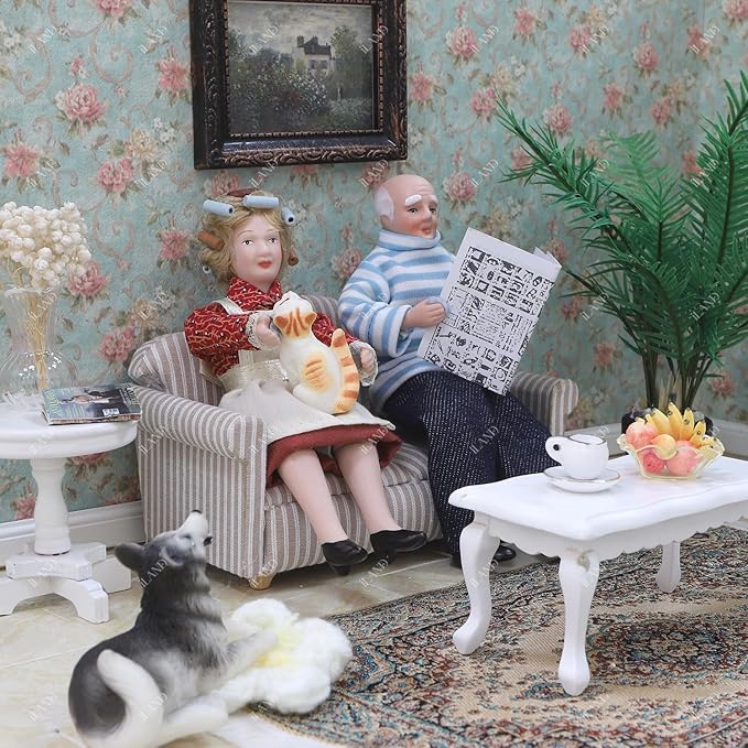 iland Dollhouse People for 1 12 Scale Accessories Miniature 6 inch Dolls for Doll House Little People Figures Mini Dollhouse Family Set Porcelain Action Figures Cute Realistic