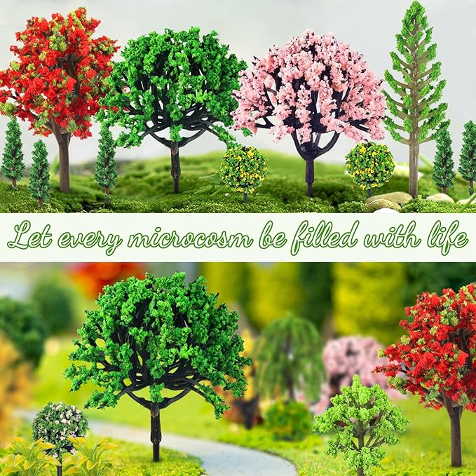 QUOZUO 38PCS Mini Model Miniature Trees, Mixed Model Colourful Trees Building Train Scenery Architecture Fake Trees for DIY Crafts, Building Model, Scenery Landscape