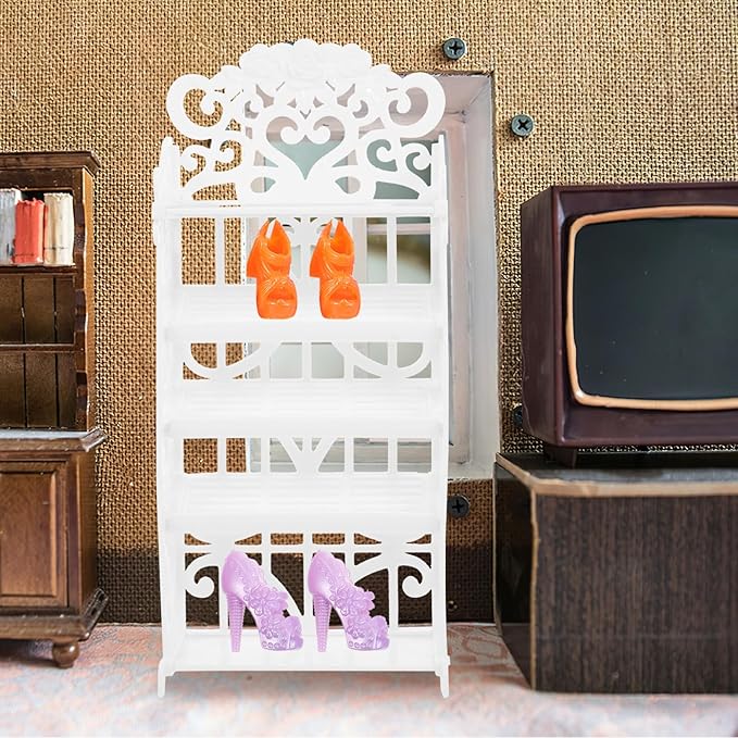 NUOBESTY Doll Shoes Rack Miniature Dollhouse Furniture for Girl Dolls Organizers Storage Accessories Playset