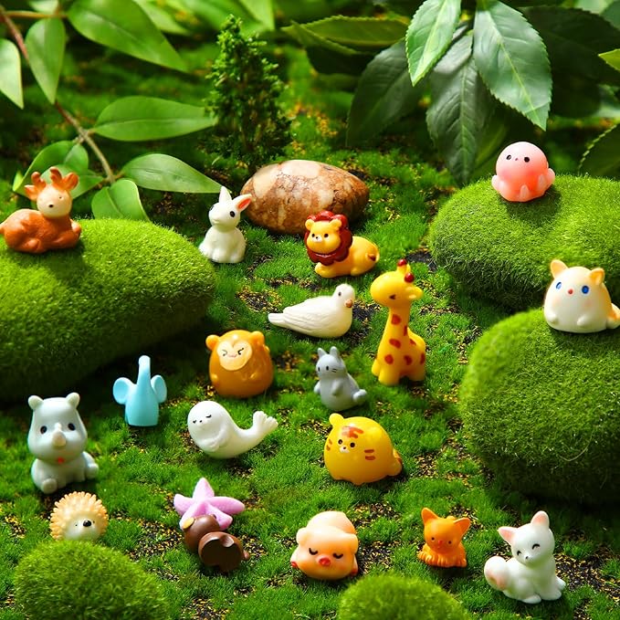 50 Pcs Mini Resin Animals Various Mini Animals Figurines for Farm Animal Figures,Dollhouse,Fairy House Garden,Micro Landscaping