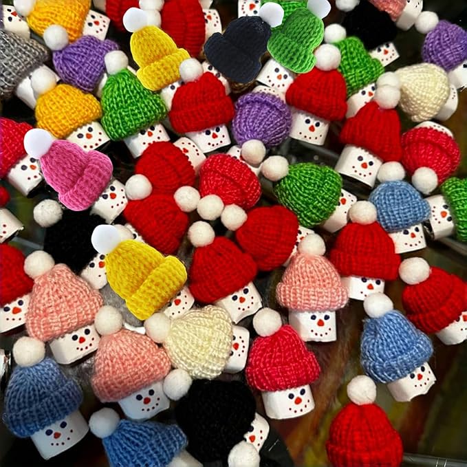 YGbridge Mini Santa Hats, 100PCS Mini Hats for Crafts, Christmas Tiny Hat Knitting Doll Hat for Christmas Craft Supplies, Tree Ornaments, Snowman Doll Decor, DIY Art Yarn (Multi-Color, 100PCS)