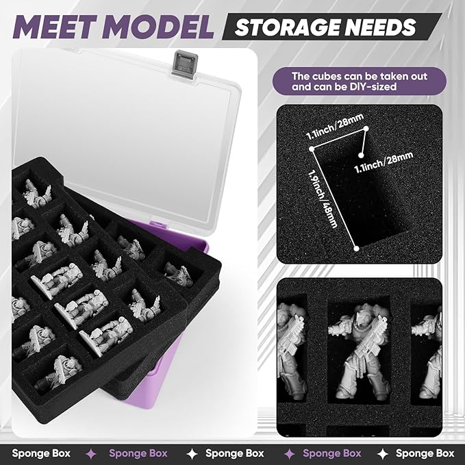 Miniature Storage Carrying Figure Case - 32 Slot Figurine Minature Carrying Case with 2 Foam Layer for Miniatures Compatible with 40k, DND & More (Purple)