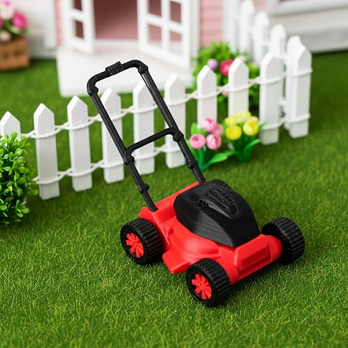 Miniature Dollhouse Lawnmower Model for 1:18 Scale, Creative Red Lawn Mower Mini Ornament Decoration, Realistic Compact Lightweight Decor for Doll House Home Festival Scenes