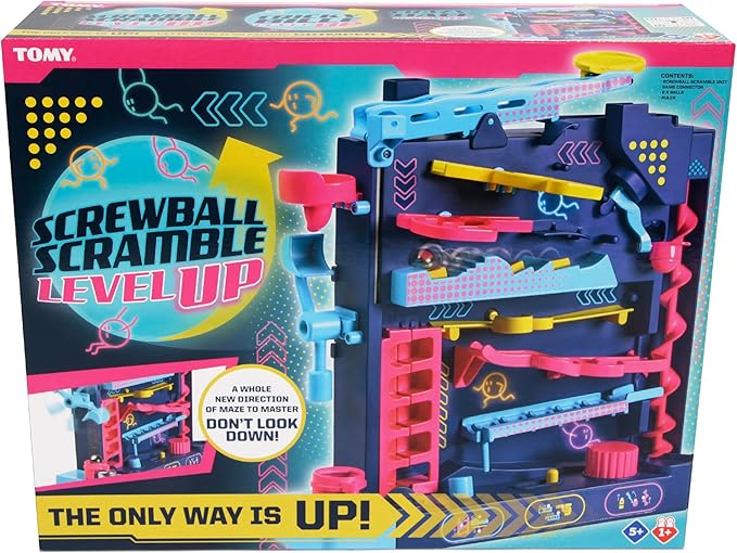 TOMY Screwball Scramble Level Up Marble Maze - Vertical Beat-The-Clock Marble Run Game - Skill & Dexterity Challenge - 1–4 Players - Ages 5+