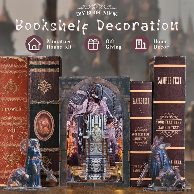 Book Nook Kit - DIY Miniature House Dollhouse Kit for Adults and Teens, Booknook Tiny House Bookshelf, Gifts for Family (Throne of Skulls)