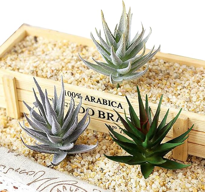 Cayway 20 PCS Artificial Succulent Plants Assorted Multicolor Faux Fake Succulents, Cactus Aloe Succulent Assortment in Flocked in Different Type for Birthday Home Decor Indoor Garden DIY