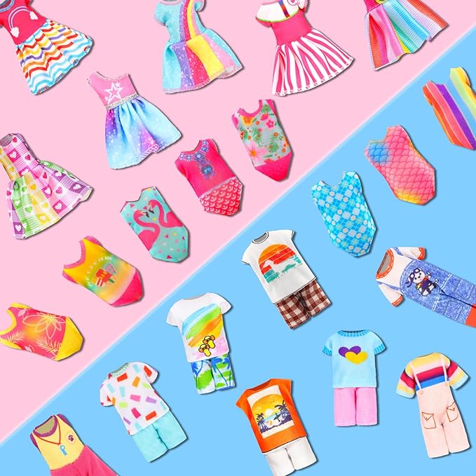 Miunana 19 Pcs 5.3 Inch Doll Clothes and Accessories - 3 Dresses, 3 Outfits, 3 Swimsuits, 3 Shoes, 2 Sunglasses, 5 Outfits Hangers
