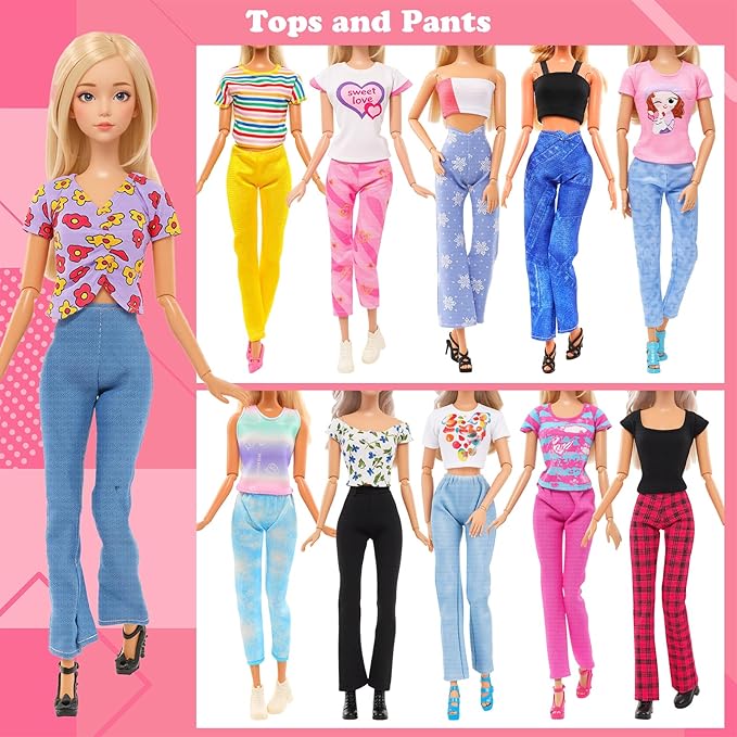 BARWA 70 Pack Doll Clothes and Accessories 5 Wedding Gown Dresses 9 Fashion Dresses Slip Dress 3 Tops 3 Pants 2 Swimsuits Bikini 16 Shoes 15 Hangers and 63 Accessories for 11.5 inch Doll