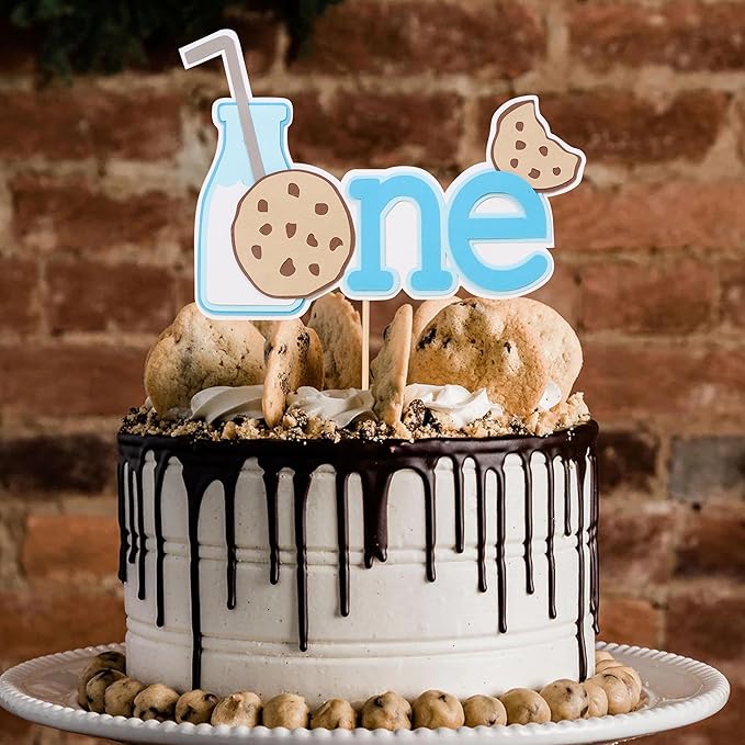Milk and Cookies one cake topper - Milk and Cookies 1st Birthday Decoration, One Sweet Boy Birthday Decor, Boy FirstBirthday cake topper