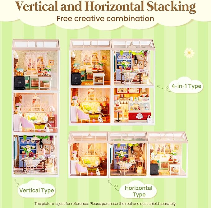 ROBOTIME Super Creator Kits, Plastic Mini House, Expandable Plastic Craft, DIY Miniature House Kit with LED for Adults, Building Set for Creative Play Unique Hobby Gift (Farmhouse Kitchen)