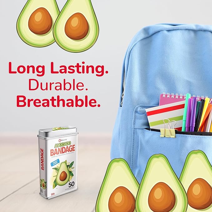 BioSwiss Bandages, Avocado Shaped Self Adhesive Bandage Set, Latex Free, Sterile Wound Care, 50 Count