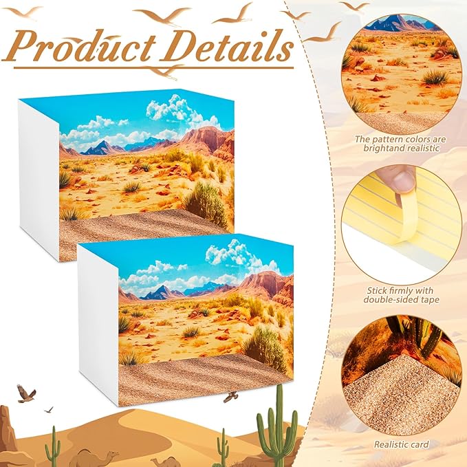 AmazingSpark 2 Set Desert Style Diorama Box and Sand Texture Sticker Decor, Desert Animals Project Supplies Set, Cardboard Display Case Kit & Cards with Double Sided Tapes for DIY Crafts