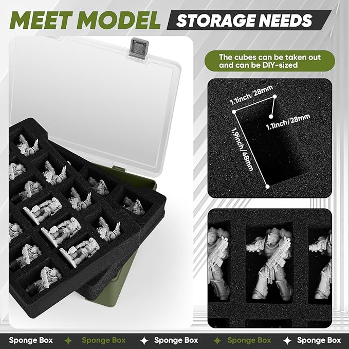 Miniature Storage Carrying Figure Case - 32 Slot Figurine Minature Carrying Case with 2 Foam Layer for Miniatures Compatible with 40k, DND & More (green1)