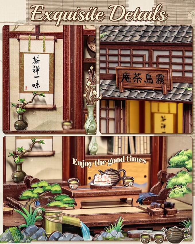 Cutefun Book Nook Kit - DIY Miniature House Kit for Adults, Teens and Beginners, Japanese Tea Room Booknook Tiny House Bookshelf Decor 3D Wooden Puzzles, Gifts for Friends and Family (Tea House)