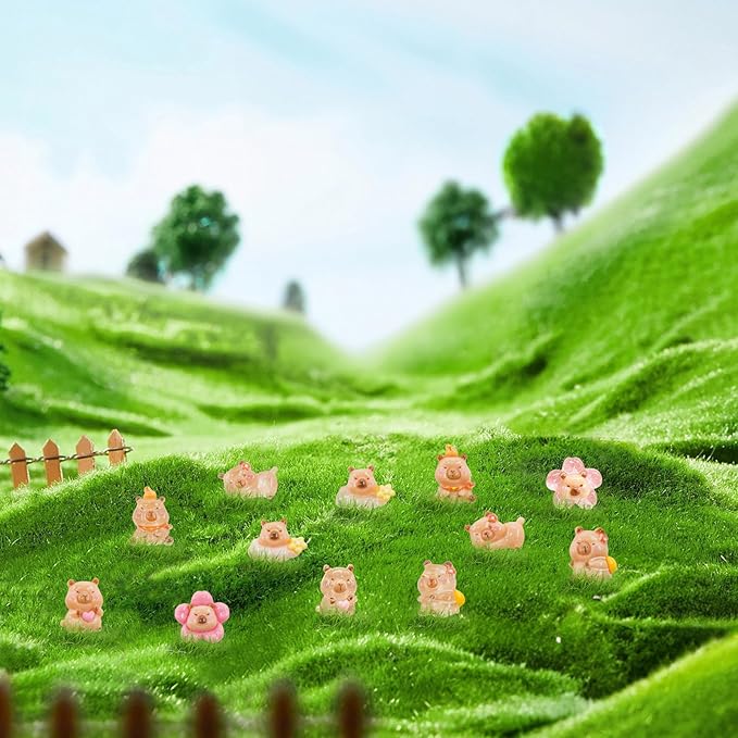 100 Pieces Tiny Flower Capybara for Dollhouse Miniatures Resin Animals for Crafts Mini Capybara for Fairy Garden Micro Landscaping Decoration