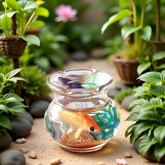 1pc Multicolour Dollhouse Miniature Goldfish Bowls with Smooth Surface, Realistic Chic Resin Dollhouse Fish Tank Accessories for Garden Scene Decor,1.06" x 0.51" x 1.02" Décor