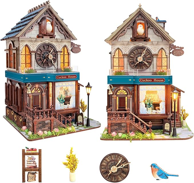 Book Nook Kit for Adults and Teens, DIY Miniature House Kit with Led Light, 3D Wooden Puzzles for Adults, Wood Gifts for Family and Friends(Cuckoo House)