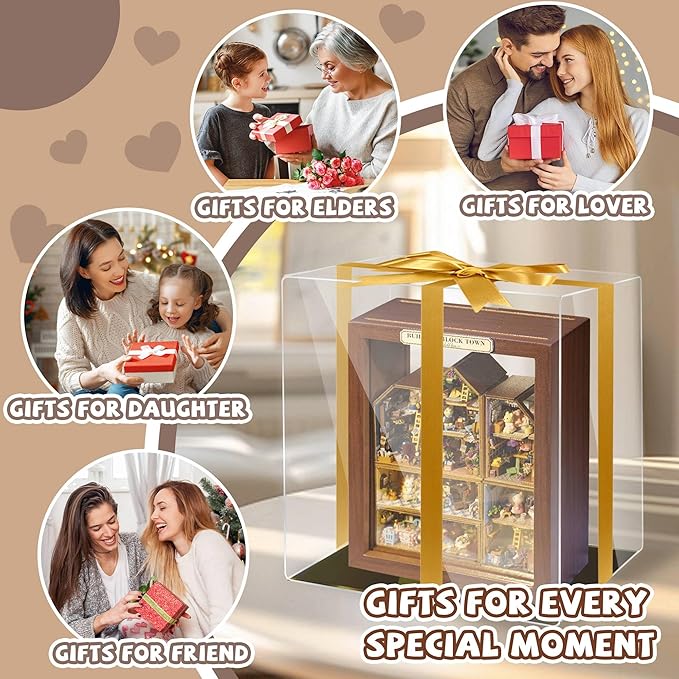 Kisoy Romantic and Cute Dollhouse Miniature DIY House Kit Creative Room Perfect DIY Gift for Friends, Lovers and Families (Building Block Town-6 PCS)