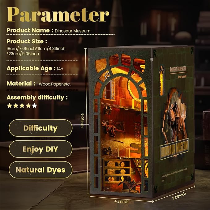 Book Nook Kit - DIY Miniature Museum Dollhouse & Tiny House 3D Wooden Puzzle, Creative Bookshelf Decor with LED-Accented Design, Gifts for Adults, Teens, Home Library & Hobby Crafts