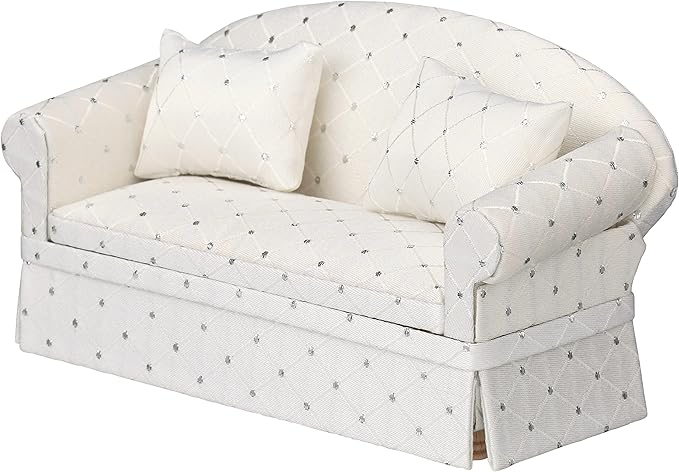 Dollhouse Sofa Couch, Upholstered Miniature Living Room Furniture Loveseat, Accessories for 6 inch Dolls, 1/12 Scale