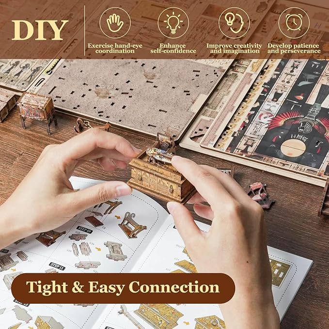 Book Nook Kit - DIY Miniature House Dollhouse Kit for Adults and Teens, 3D Wooden Puzzle Booknook Build Bookshelf Decor with LED Light, Gifts for Family and Friends (Egyptian Pharaoh's Tomb)