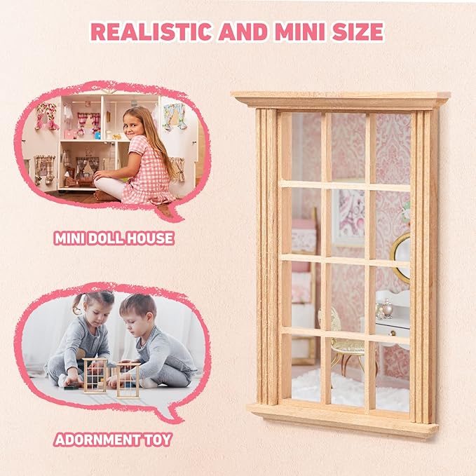 Angoily 1: 12 Scale Dollhouse Windows, 8 PCS Dollhouse Furniture Simulated Twelve Lattice Miniature Wooden Frame Photograph Props, Doll House Windows Model, DIY Bedroom