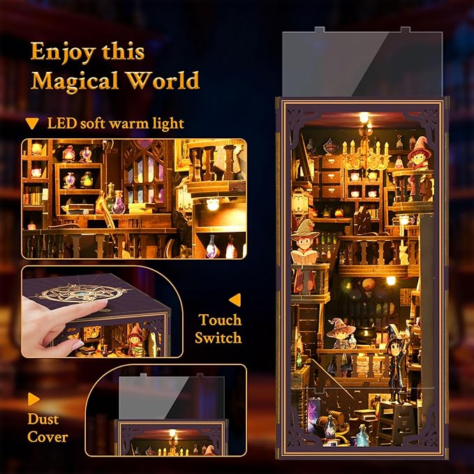Book Nook Kit-DIY Miniature Dollhouse Booknook Kit, 3D Wooden Puzzle Bookend Bookshelf with LED Light for Adults, Teens 14+, Gifts for Family, Friends(Little Prince of Magic)