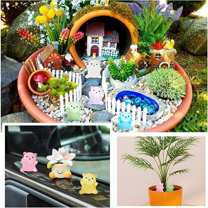 Beadthoven 24Pcs Luminous Mini Resin Bears, Glowing Gummy Bear Animals Miniature Sculpture Dollhouse Figurine Colorful Cute Cabochons Small DIY Charms Micro Fairy Garden Craft Landscape Ornaments