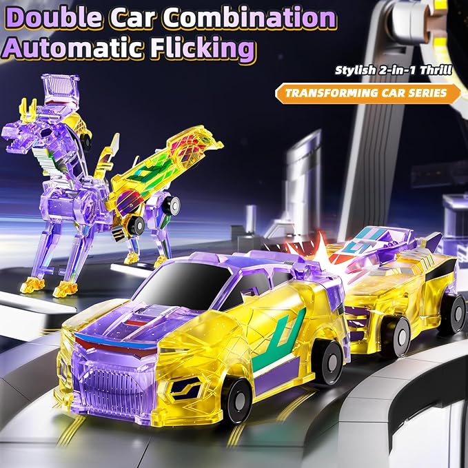 Collision Transforming Dinosaur Car Toy, 2 in 1 Magnet Cars Transform into Dinosaur Toys, Fun Robot Dinosaur Toy Cars Birthday Gift for Kids Boys Girls Age 4-6 6-12 Year Old
