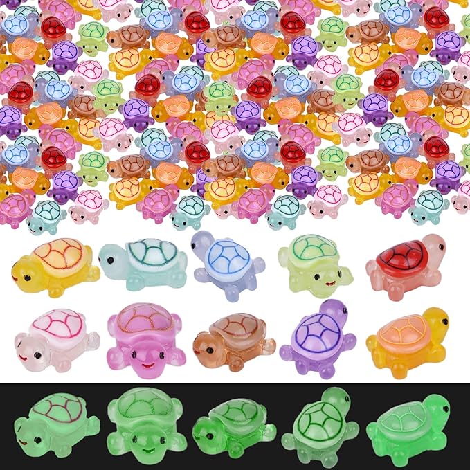 150PCS Mini Turtles Luminous Mini Resin Animals Sea Resin Turtle Figurines, Plastic Ocean Tiny Turtles to Hide, Glow in the Dark Plastic Tortoises for Micro Landscape Little Garden Decor Party Gifts