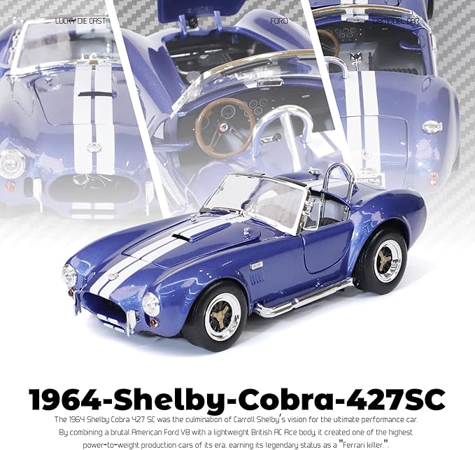 1964 Shelby Cobra 427S/C 1:18 Scale Diecast Model Premium Alloy Sports Collection Cars with Display Case, Working Steering, for Kids Men and Teens Dad 14+ Year