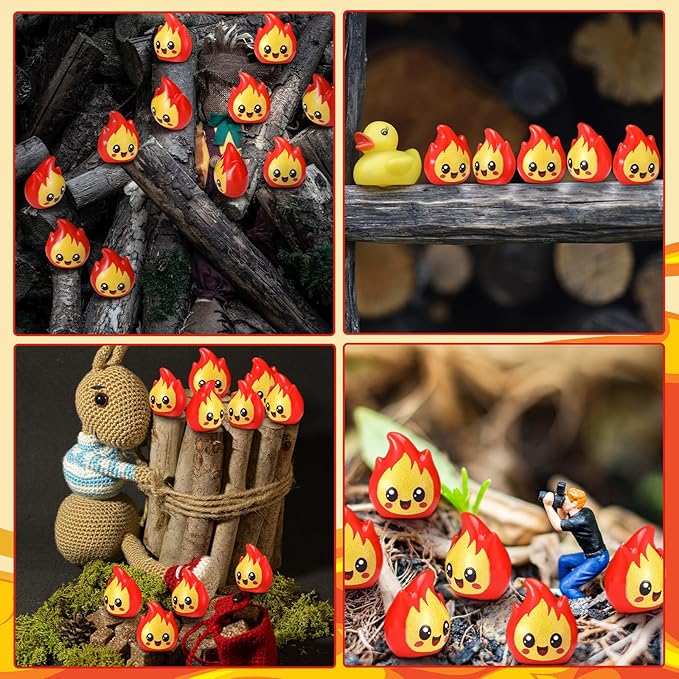 Soaoo 100 Pcs Mini Resin Miniature Cute Fake Figurines Ornament for Tiny Model Landscape Gifts DIY Crafts Small Town Accessories Micro Campfire Scene Garden Christmas Home Decoration (Fire)