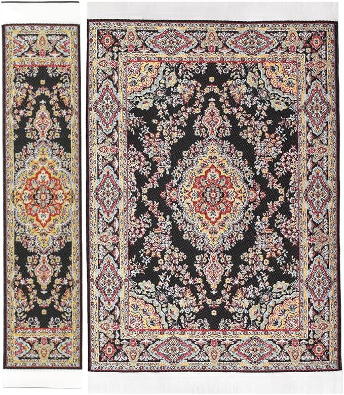 iLAND Miniature Dollhouse Accessories Victorian of Woven Dollhouse Rug 9.4” x 5.7” 9.2" x 1.8" for Dollhouse Furniture on 1/12 Scale and Dolls 3” - 12” (2pcs Time)