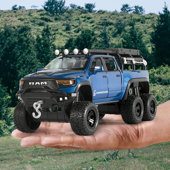 Toy Trucks for Boys 1/32 Diecast Trucks Mammoth Model Truck,Collectible Pickup Truck Model Kit,Pull Back Cars with Lights and Sounds,Toy Trucks for Boys Age 4-7（Blue）
