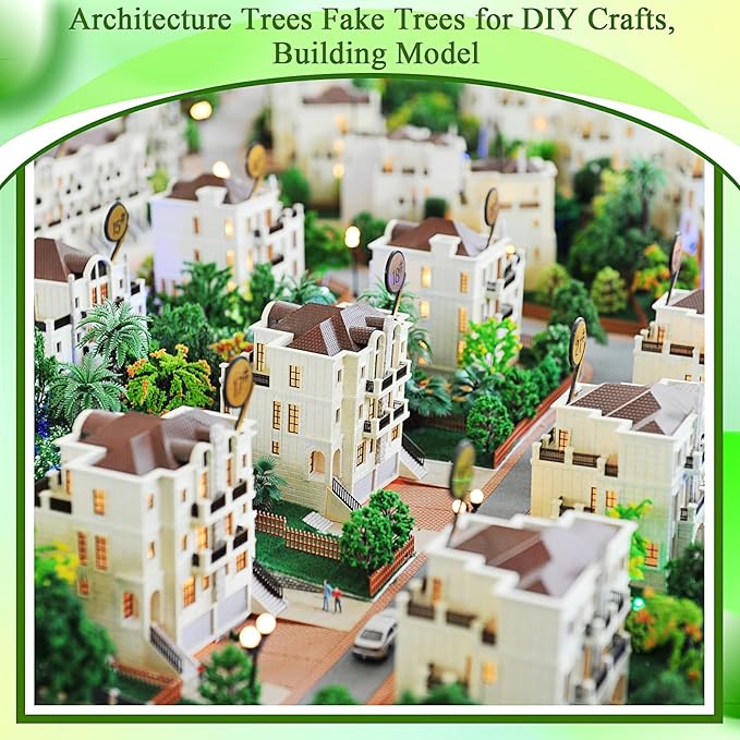 Canlierr 28 Pcs Miniature Model Trees for Diorama Mixed Mini Tiny Fake Plastic Fall Maple Trees with 40g Faux Moss for Villages, Craft, Model Train Autumn Scenery Accessories