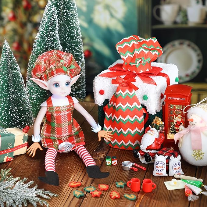36 Pcs Christmas Doll Accessories Dolls Baker Outfit Set Christmas Mini Doll Cooking Accessories Include Baker Outfit Mini Baking Props for Dollhouse Decorations Girls and Boys Xmas Gift