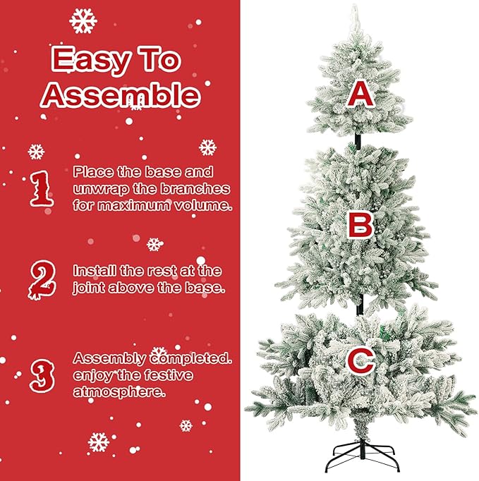 Incbruce 7ft Artificial Christmas Tree, Xmas Tree with 1,000 Branch Tips, Flocked Christmas Tree with Metal Stable Stand Base for Indoor and Outdoor Holiday Decoration(White)