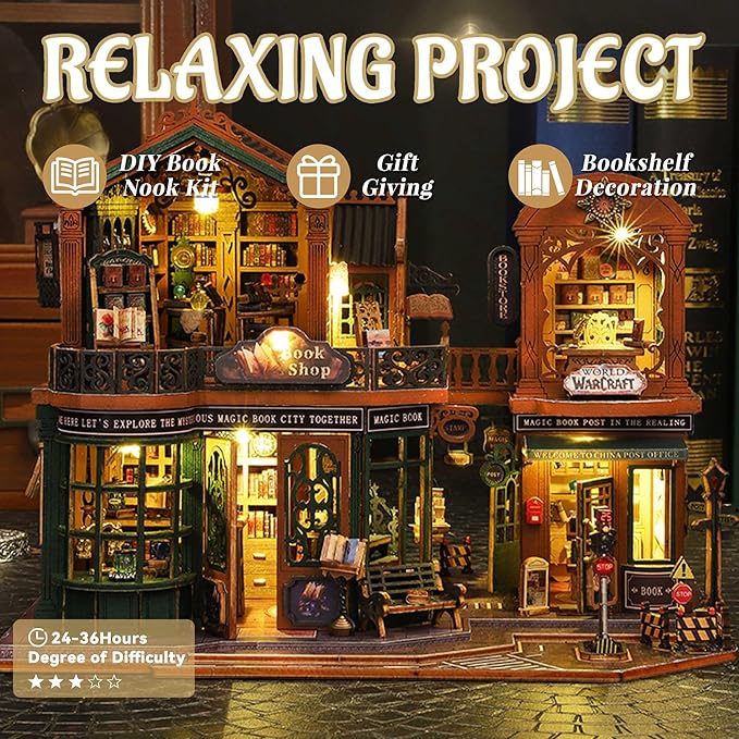 Flever Dollhouse Miniature DIY House Kit Creative Room with Furniture and Glass Cover for Romantic Artwork Gift (Twilight Bookmall)