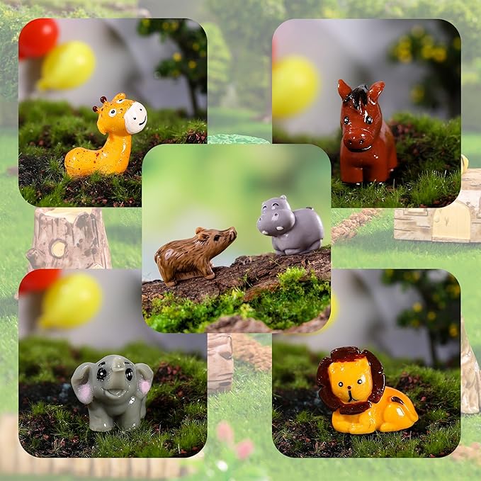 37 Pcs Mini Resin Animal Figurines for Dollhouse Fairy Garden Accessories Micro Landscape Decor Mystery Blind Bag with Tiger Elephant Owl Giraffe Panda Flamingo Fox Monkey Hippo