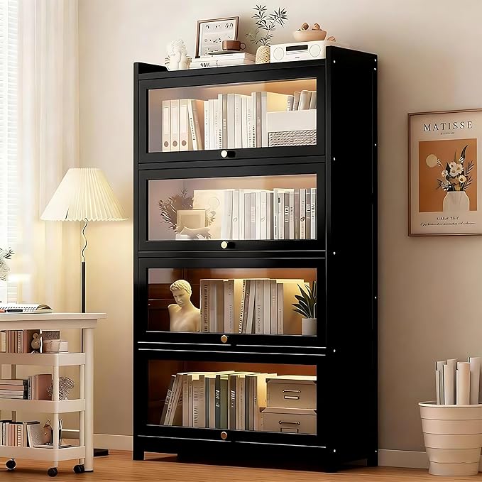 Curio Display Cabinet with Acrylic Glass Door, Large Capacity Storage Cabinet Collectibles Toy Organizers Rack & Display Shelf, Kids Bookshelf and Bookcase for Playroom, Bedroom