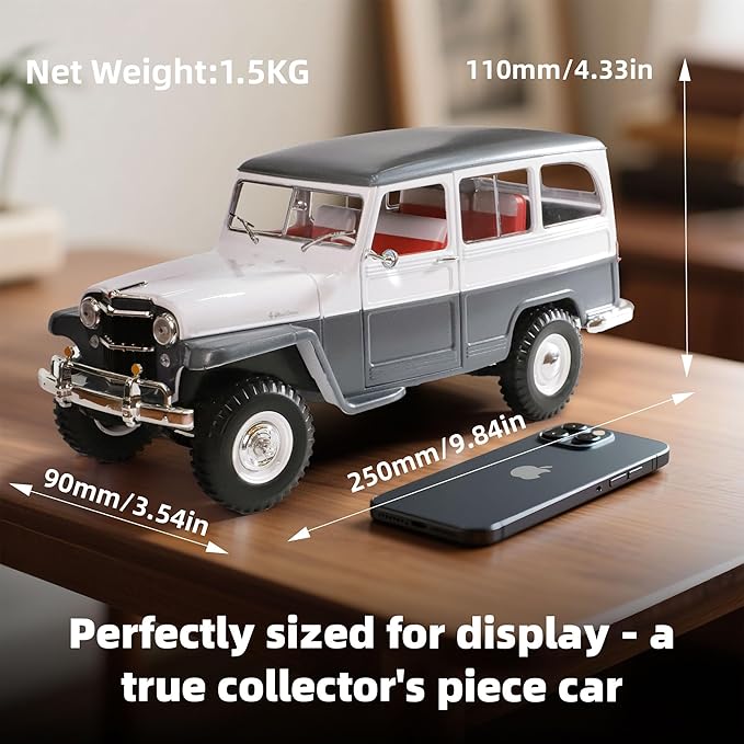 1955 Willys Jeep 1/18 Scale Die-Cast Metal Model Alloy Toy Cars with Display Case, with Opening Doors, for Kids Men and Teens Dad 14+ Year