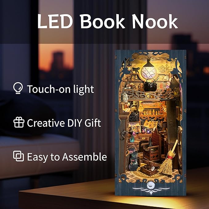 DIY Magic Book Nook Kit Miniature House Kit Tiny House Bookshelf Decor 3D Wood Puzzle Dollhouse for Adults - Magic Potion House (SQ-04)