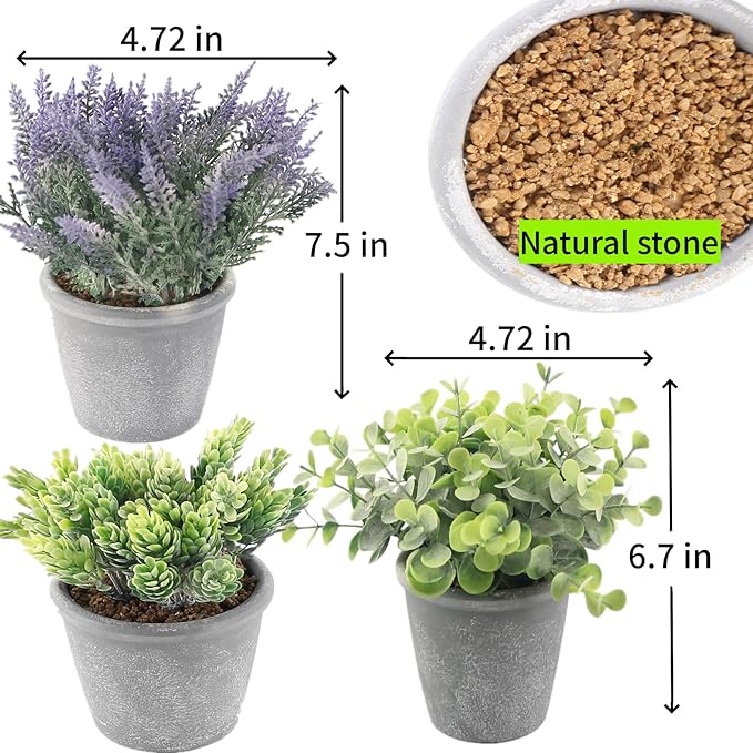COTSEN 3 Pack Artificial Potted Plants Fake Potted Plants Artificia Eucalyptus Artificial Fake Flowers Hops Plants Artificial Lavender for Bookshelf Desk Home Decorate