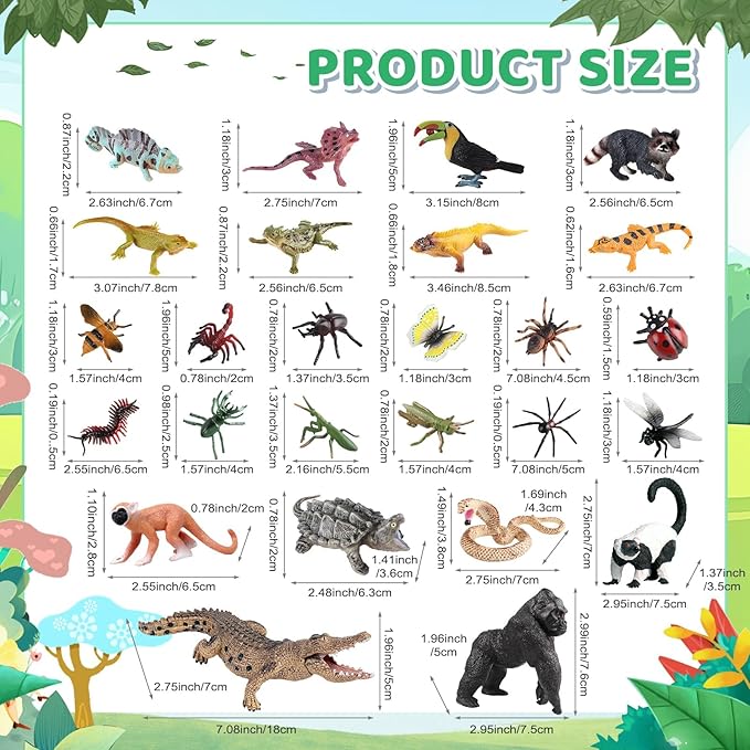 52 Pcs Rainforest Diorama Box Kit - Jungle Animal Model Figures Set, Artificial Tree Stump Fake Rocks Sand Stone Moss for DIY Craft Projects, Home Decoration, Collection Display